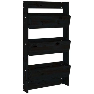 Image of vidaXL Wall Planter 3 Tier 60x18.5x110 cm Black Solid Wood Pine