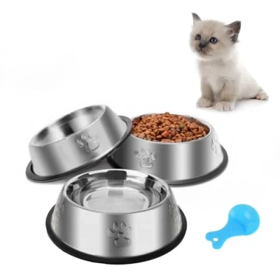 Image of 3 Pack Cat Bowl Stainless Steel, Non Slip Metal Food Water Bowls, Pet Feeding with Rubber Base for Indoor Cats Small Dogs
