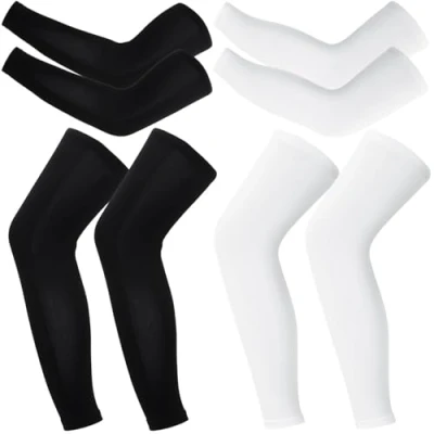 Image of Loppdece Arm Sleeves Leg Sleeves, 2 Pairs UV Sun Protection + Knee Protection, Compression Warmers for Cycling, Outdoor Sports, Running,