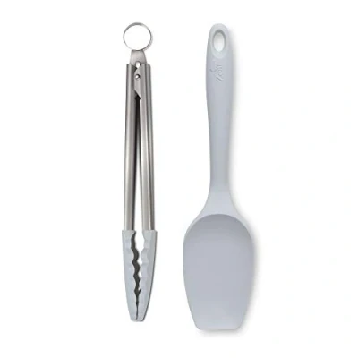 Image of Zeal JSET11S Non Stick Silicone Large Spatula Spoon &amp; Cooking Tongs 2 Piece Set French Grey