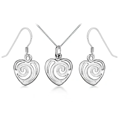 Image of Tuscany Silver Women&#039;s Sterling Set of Swirl Heart Earrings and Pendant on Curb Chain 46cm/18&quot;