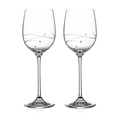 Image of DIAMANTE White Wine Glasses Pair ‘Moda Spiral&#039; Collection Cut Crystal Set of 2