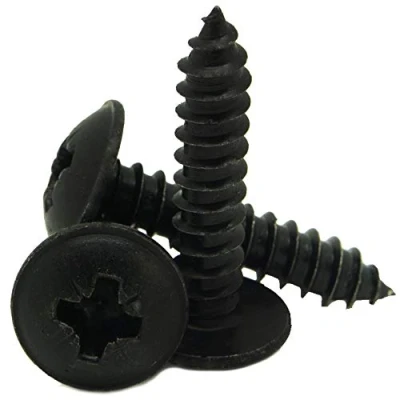 Image of 5.5mm x 25mm / No.12 1&quot; Pozi Flanged Self Tappers Flange Tapping Screws Zinc Plated Black 20 Pack