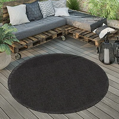 Image of Paco Home Outdoor Rug Round Weatherproof Garden Kitchen Modern Monochrome, Size:Ø 200 cm round, Colour:Green