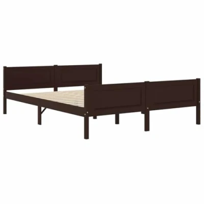 Image of vidaXL Modern Double Bed Frame Dark Brown Solid Pinewood, Durable &amp; Sturdy, Supportive Plywood Slats, 120x200 cm Easy Home Assembly Required.