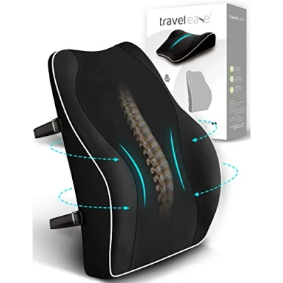 Image of Travel Ease Ergonomic Lumbar Support Cushion, Memory Foam Back Cushion for Office Chairs with Skin friendly Cover Comfort (Black)