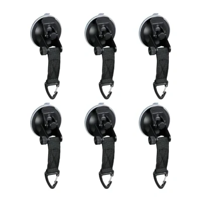Image of Relaxdays Suction Cup Hook, Set of 6, Camping, Motorhome, Car, Strong, Hold up to 2 kg, Travel Accessories, Black, Ceramics, 29 x 20 cm