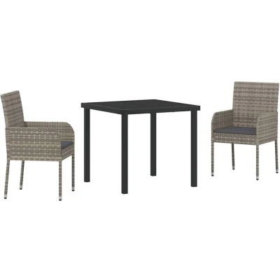 Image of vidaXL 3 Piece Garden Dining Set with Cushions Grey Poly Rattan