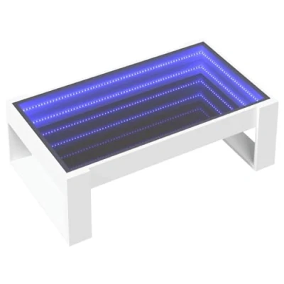 Image of vidaXL Coffee Table with Infinity LED Living Room/Bedroom Side Engineered Wood &amp; Glass 90x53x30 cm Customizable RGB Lights White