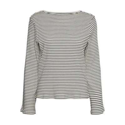 Image of VERO MODA Women&#039;s Vmlena LS Boatneck Blouse VMA Noos Longsleeve T Shirt, Birch/Stripes: Black, XS