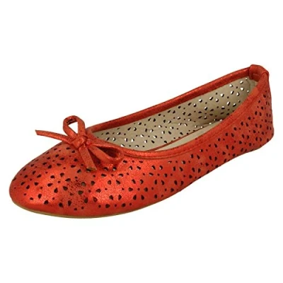 Image of Girls Spot On Cut Out Detail Ballerina Flats H2353 Red UK Size 1 Child EU 33 US 2