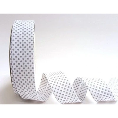 Image of Byetsa White 30mm Grey Polka Dot Bias Binding on a 2m length (N.B. this is cut from roll) Ideal for bunting, craft projects, sewing