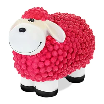 Image of Relaxdays Garden Decoration Sculpture Sheep HBT: 16x21x12,5 cm, Weatherproof, Gift Idea, for Indoors and Outside, Pink, 100% polyresin, 1