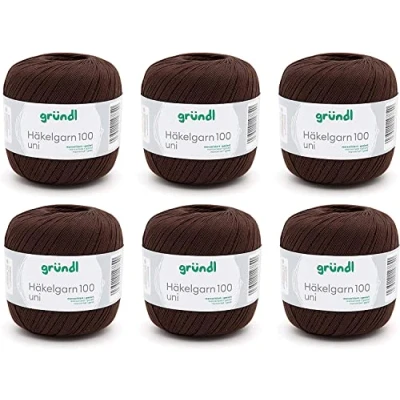 Image of Gründl Crochet Yarn, Cotton, Chocolate, 6 x 100 g