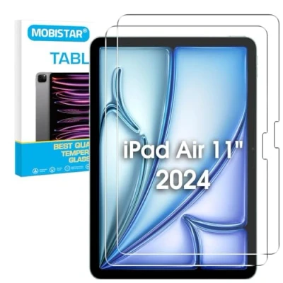 Image of MOBISTAR 2 Pack Screen Protector for iPad Air 11 Inch M2 (2024) 9H Premium Tempered Glass Film Guard Model A2902 A2903 A2904 Clear (2 Pack)