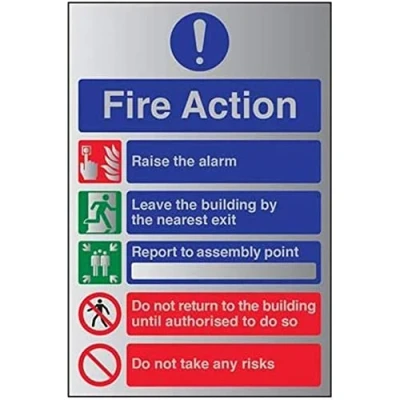 Image of V Safety General Fire Action 5 Message Risks Sign 150mm x 200mm 1.6mm Alu Rigid Plastic