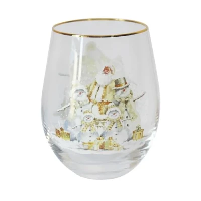 Image of Lesser &amp; Pavey Christmas White Stemless Glass Gift Idea for Xmas Themed Glass, UK Design, Drinkware