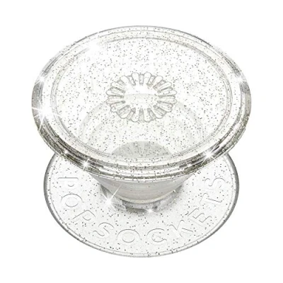 Image of PopSockets Translucent Phone Grip with Expanding Kickstand, for Phone, PopGrip Clear Glitter Silver