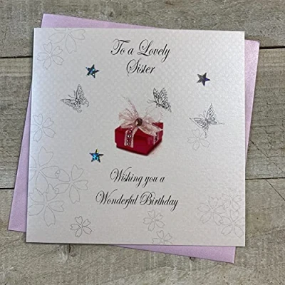 Image of White Cotton Cards BD178 &quot;to A Lovely Sister Wishing You Wonderful Birthday&quot; Handmade Birthday Card