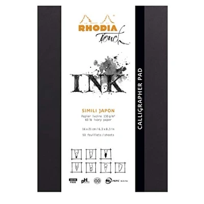 Image of RHODIA TOUCH 116122C Calligrapher Pad A5+ 50 Sheets Clairefontaine Imitation Japan Natural Plain Ivory Paper 130 g/m for Drawing and Calligraphy, Suitable India Ink