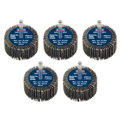 Image of Sealey Abrasive Flap Wheel Ø50 x 25mm 40Grit Ø6mm Shaft Pack of 5