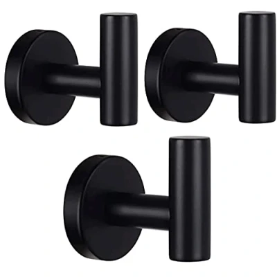 Image of Belerry 3 Pack Bathroom Towel Hooks, Matte Black Coat Robe SUS 304 Stainless Steel Lavatory Wall Mount Heavy Duty Hooks for Bathroom/Kitchen/Bedroom Hotel