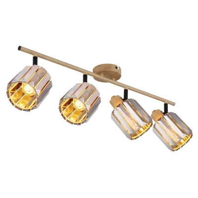 Image of Run Ceiling Spotlight Bar Wood Look K5 Crystals Smoke Colored 4x E14