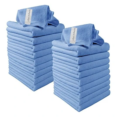 Image of Clay Roberts Microfibre Cleaning Cloths, 40cm x 30cm Pack of 20, Blue Machine Washable, Polishing, Waxing &amp; Dusting Cloth, Lint Free, e Kitchen Towel, Car Cleaning, Microfiber cloth