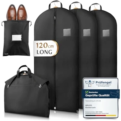 Image of Bruce.® 3x Premium Garment Case Incl. Shoe Bag [120x60cm] Dust Cover for Suits, Jackets, Dresses Clothing Storage Travel Clothes Wardrobe