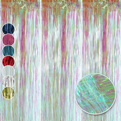 Image of HOVUK 3Pk White Holographic Lametta 50cm Christmas Lamettas, Xmas Hanging Foil Lametta, Tinsel Fringe Curtains for Wedding Birthday Party or Proms