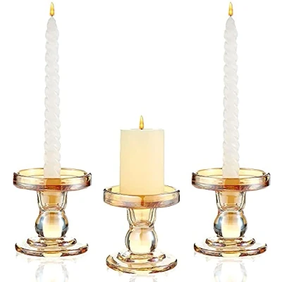 Image of Glass Candle Holder for Pillar Holder/Taper Candlestick Holders, Decorative Sticks Set of 3, Formal Events, Wedding, Church, Holiday DéCor, Table Centerpiece Decoration