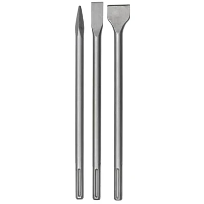 Image of Original Einhell 3 Piece Chisel Set (Demolition Hammer Accessories, Steel, 400 mm Long, SDS Max Shank, for Various Drilling and Demolition Hammers, Includes 2X Flat 1x Pointed Chisel)