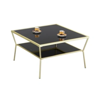 Image of ASPECT Fusion Glass Coffee/Side End Table, Brass/Black, 70 x 40 cm
