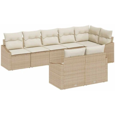 Image of vidaXL 8 Piece Garden Dining Set with Cushions Beige Poly Rattan