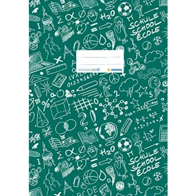 Image of HERMA Exercise Book cover A4 SCHOOLYDOO design, with inscription label, made of wipeable and sturdy plastic, slip on jackets for school, green