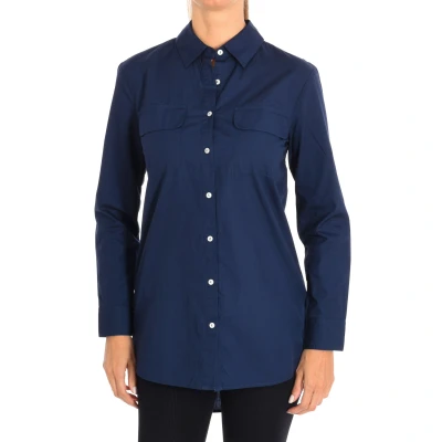 Image of United Colors Of Benetton Womenss long sleeve lapel collar shirt 5WR85Q8L4 Blue Cotton Size X Small