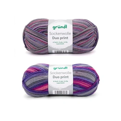 Image of Gründl Sock Wool Duo Knitting Set of 2 x 100 g Yarn (75% Virgin (Superwash), 25% Polyamide) + Instructions (English Language not Guaranteed), Purple/Purple