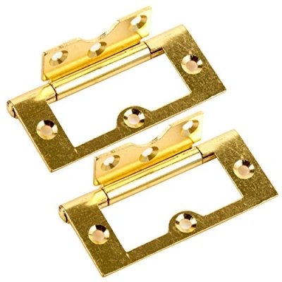 Image of 2X Brass 75mm Flush Hinges Cabinet/Cupboard Door