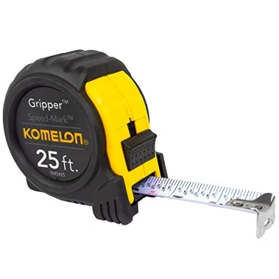 Image of Komelon SM5425 Speed Mark Gripper Acrylic Coated Steel Blade Measuring Tape, 1 Inch X 25Ft, White