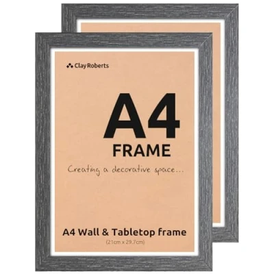Image of Clay Roberts A4 Frame, Photo Dark Grey A4, Pack of 2, Picture Certificate Art Print Poster 21cm x 29.7cm Frames, Frames Frame