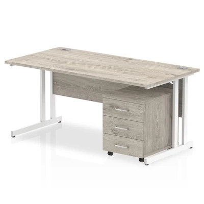 Image of Impulse 1600 Straight Cantilever White Workstation With Three Drawer M