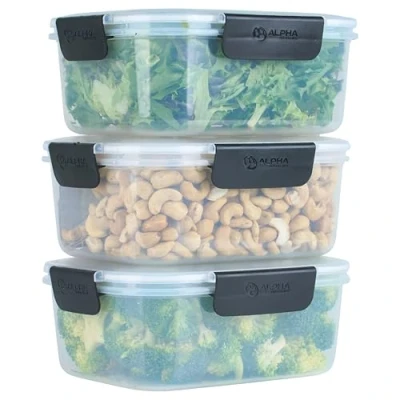 Image of Alpha Designs Meal Prep Containers Reusable Food Lunch Box with Lids 3 Pack 1600ml