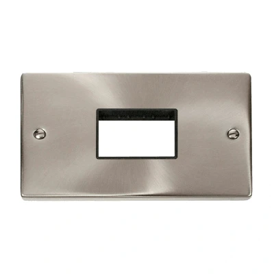 Image of Click Deco 2 Gang MiniGrid 3 Aperture Unfurnished Plate Satin Chrome Black Inserts