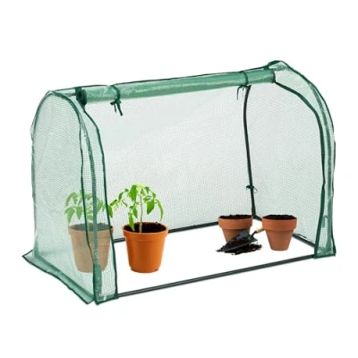 Image of Foil Greenhouse, pe Foil, Roll up Door, HxWxD: 80 x 113 70 cm, Tunnel, Plug in System, Transparent/Green Relaxdays