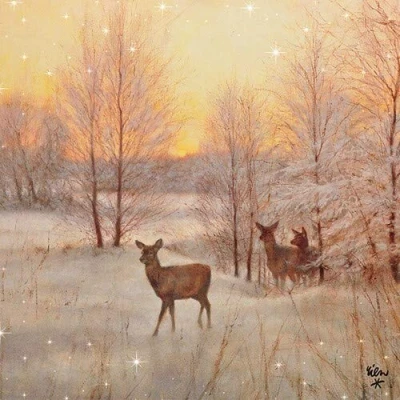 Image of 20 Napkins Deer in Dawn as Winter Table Decoration for Lovers of Animals and Forest 33 x cm