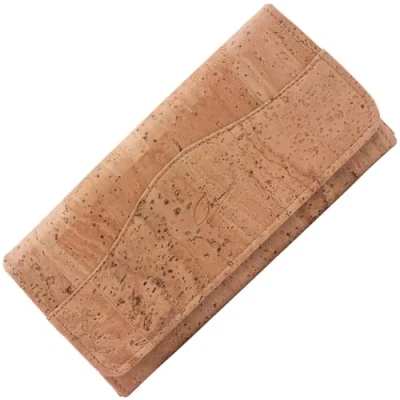 Image of Simaru Ladies Cork Zippered Purse Large Capacity Vegan Wallet Women&#039;s with Card Slots and Zip Colors: Red, Turquoise, Natural Brown (Beige)