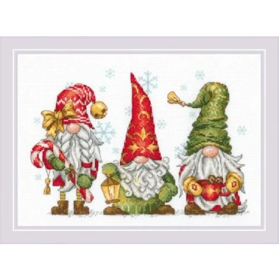 Image of RIOLIS Jolly Gnomes 2234, Christmas Cross Stitch Kits 11¾&quot;x8¼, for Beginners &amp; Advanced, Adults, Counted Stitching Kits, Embroidery Kit