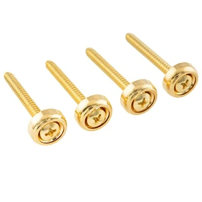 Image of Musiclily Pro 14mm Steel Guitar Neck Mounting Ferrules Joint Bushings and Bolts for Electric Bass, Gold (Set of 4)