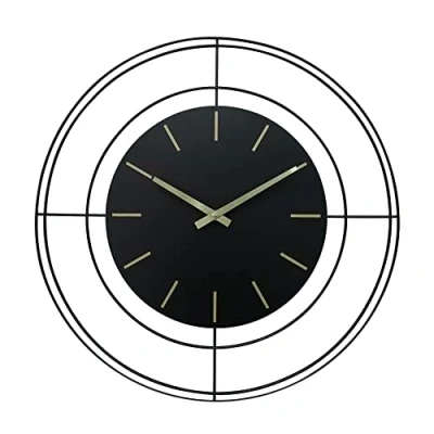 Image of Rebecca Mobili Large Wall Clock, Round Decorative Metal, Black Yellow, Modern Style, Home Decor, For Kitchen Living Room Diameter 50 cm x D 4,5 Art. RE6784