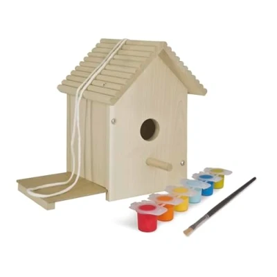 Image of Eichhorn Outdoor 100004581 Wooden Bird House for Assembly and Painting, Includes Brushes Colours, 14 x 24 cm, Lime Wood, DIY, 14x14x24cm